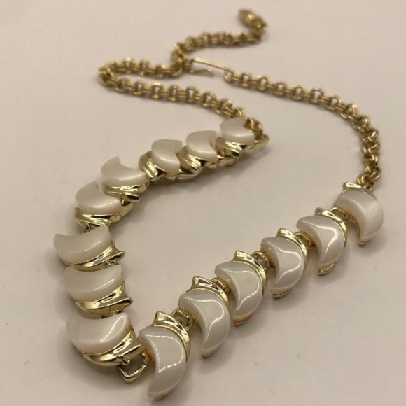 Gold-Tone & Thermoset Pearlescent Crescent Moon Necklace - Picture 9 of 9